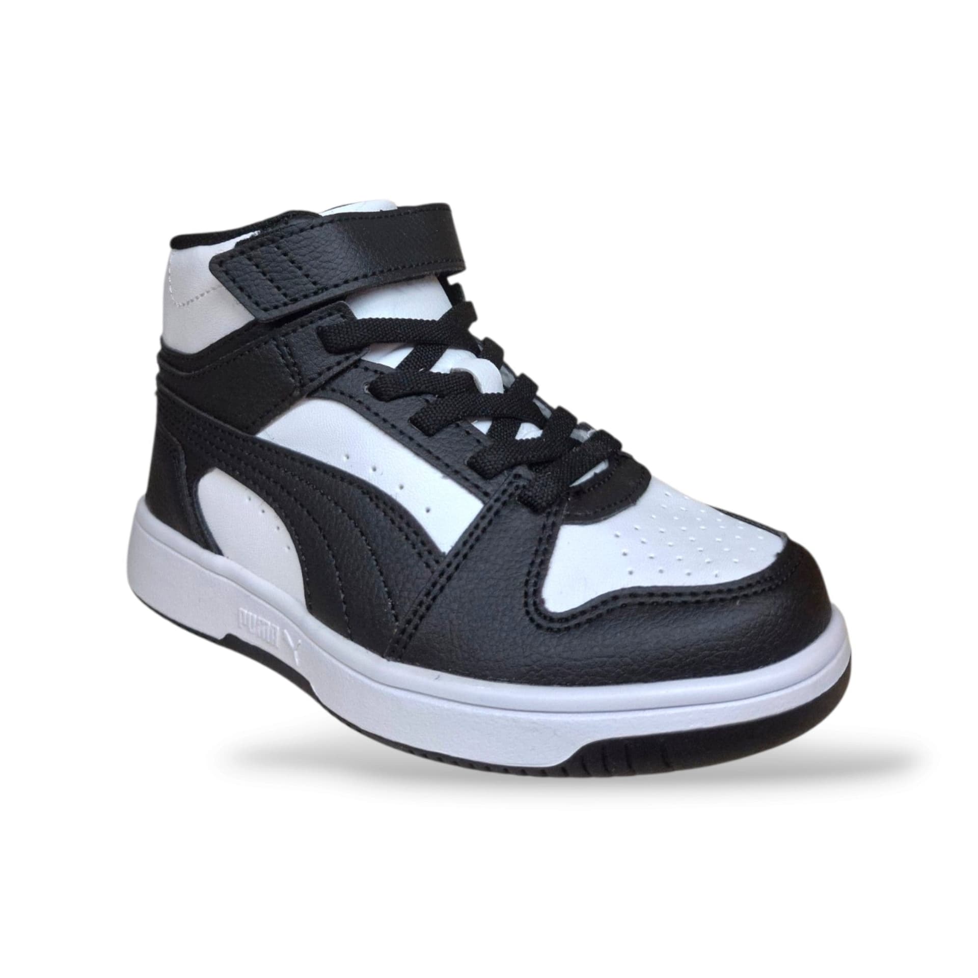 Sneakers Puma Rebound 408802-4088801 nero-bianco in pelle, elastico e velcro, taglie 28-35 - 2