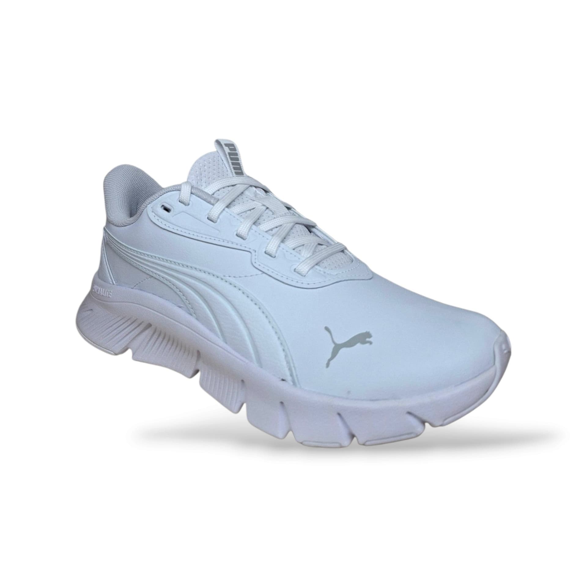 Sneakers Puma Flex Focus bianche in pelle con lacci, taglie 37-38,5 - 2