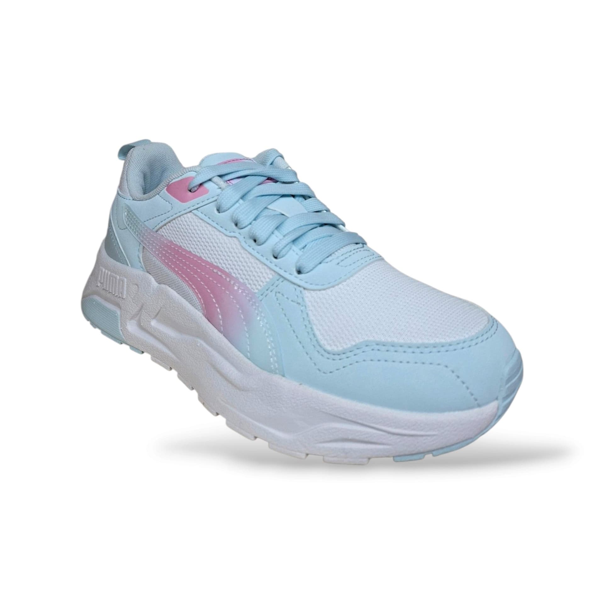 Sneakers Puma Trinity ragazza celeste, rosa e bianco, laccio e velcro, taglie 36-38,5 - 2