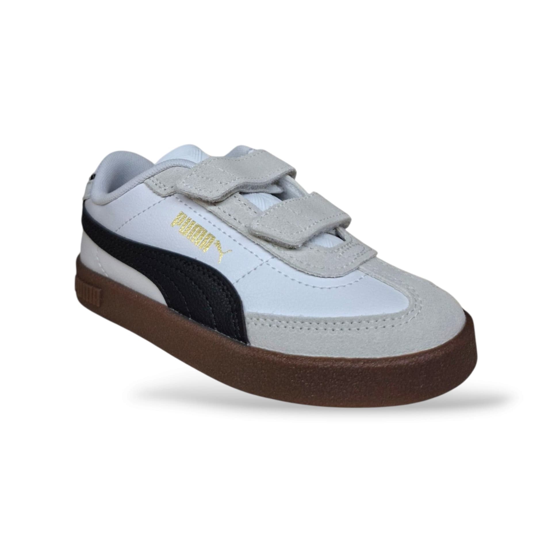 Sneakers Puma Club II bambino bianco, nero, grigio e beige, suede, velcro, taglie 20-35 - 2