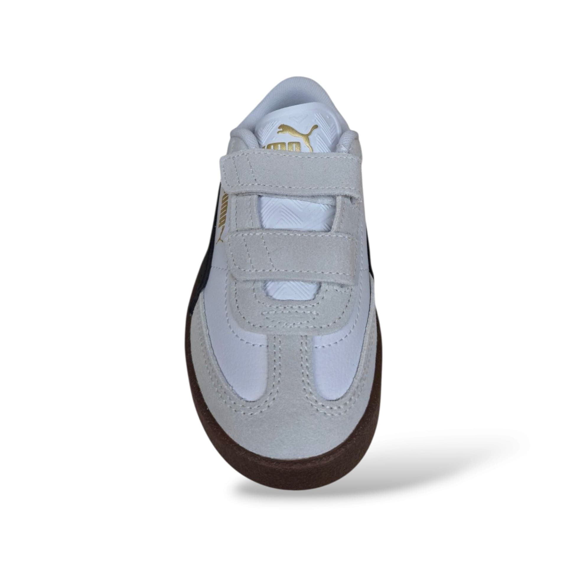 Sneakers Puma Club II bambino bianco, nero, grigio e beige, suede, velcro, taglie 20-35 - 4