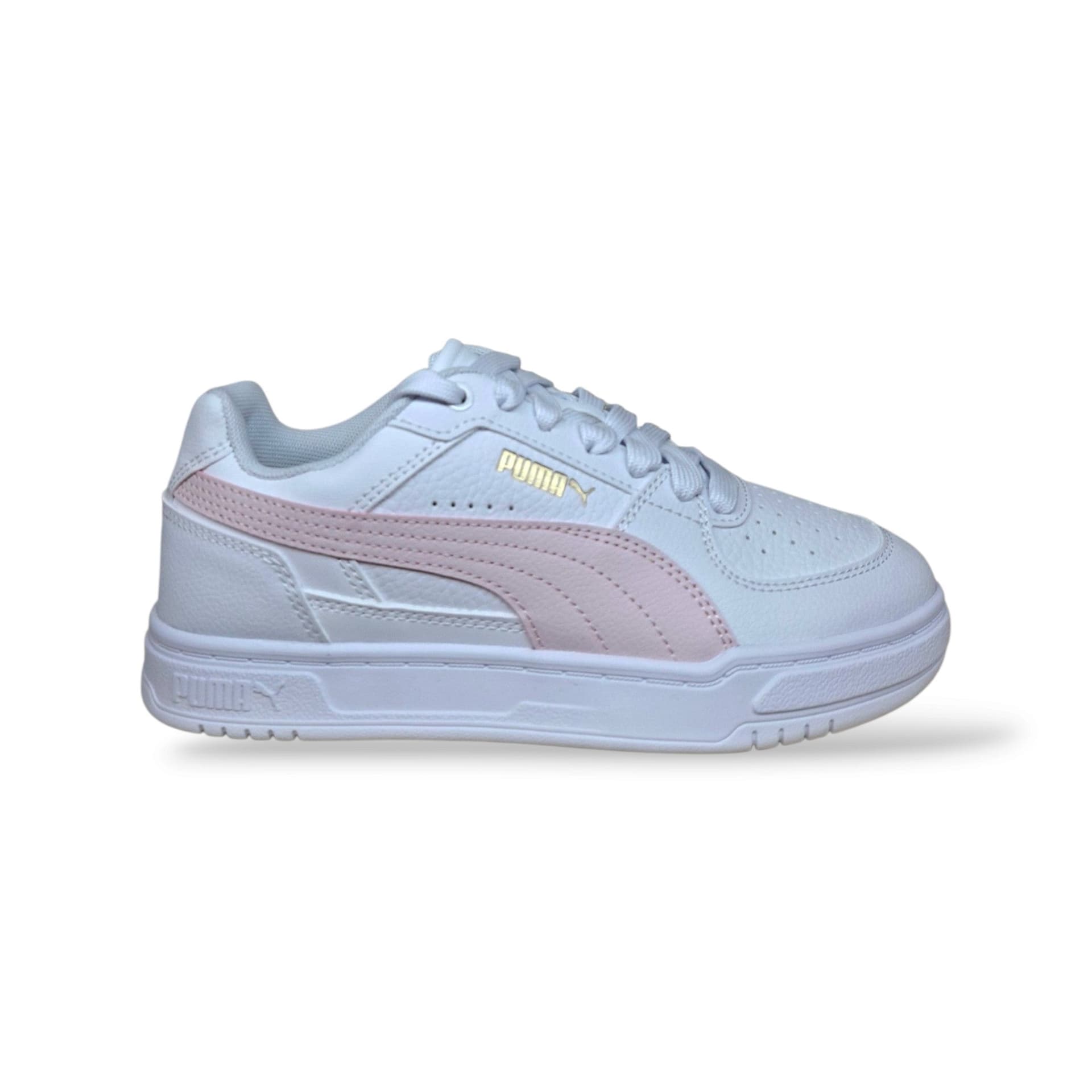 Sneakers Puma Caven bambina bianco-rosa in pelle, elastico e velcro, taglie 36-39