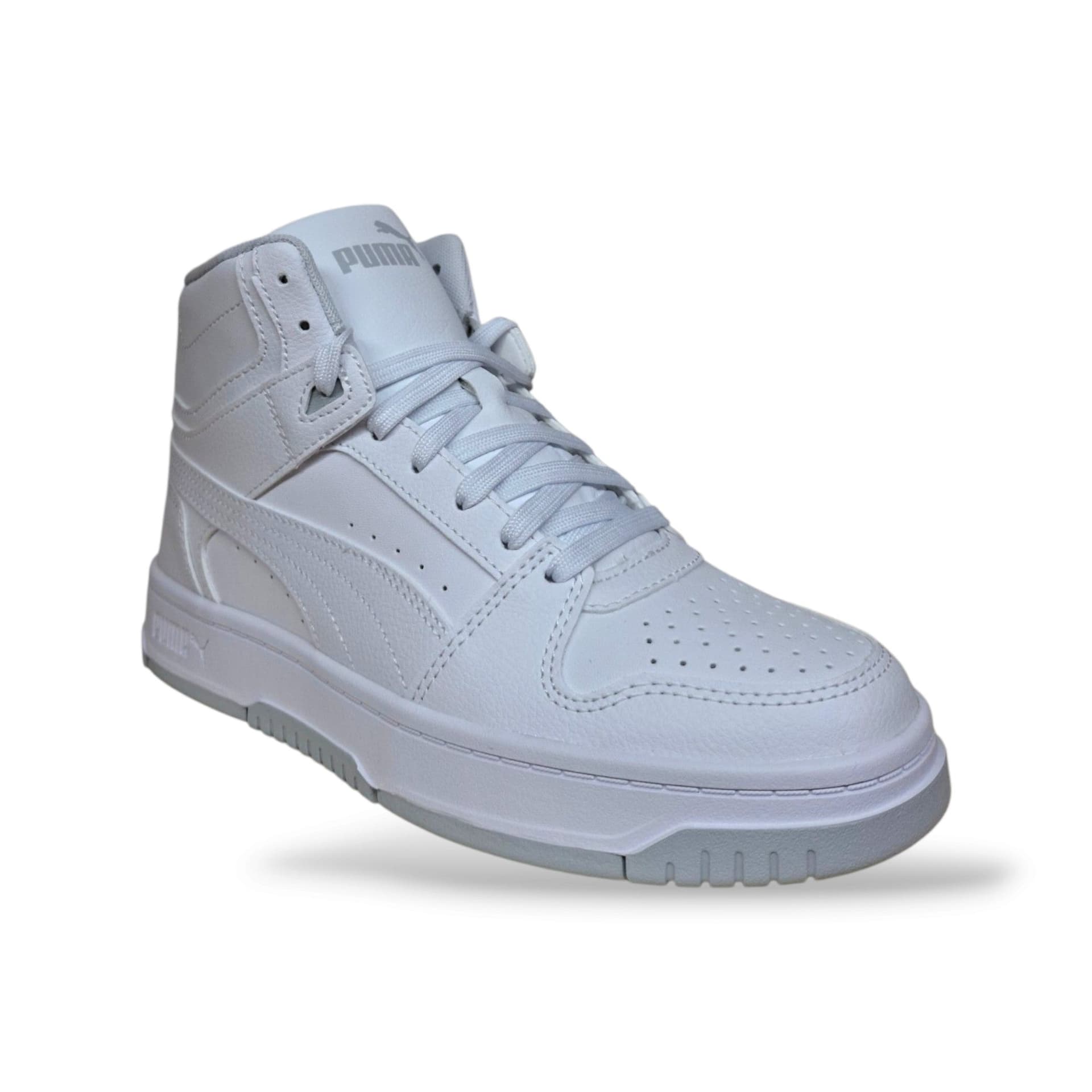 Sneakers alte Puma Rebound bambino bianche in pelle, lacci, taglie 36-39 - 2