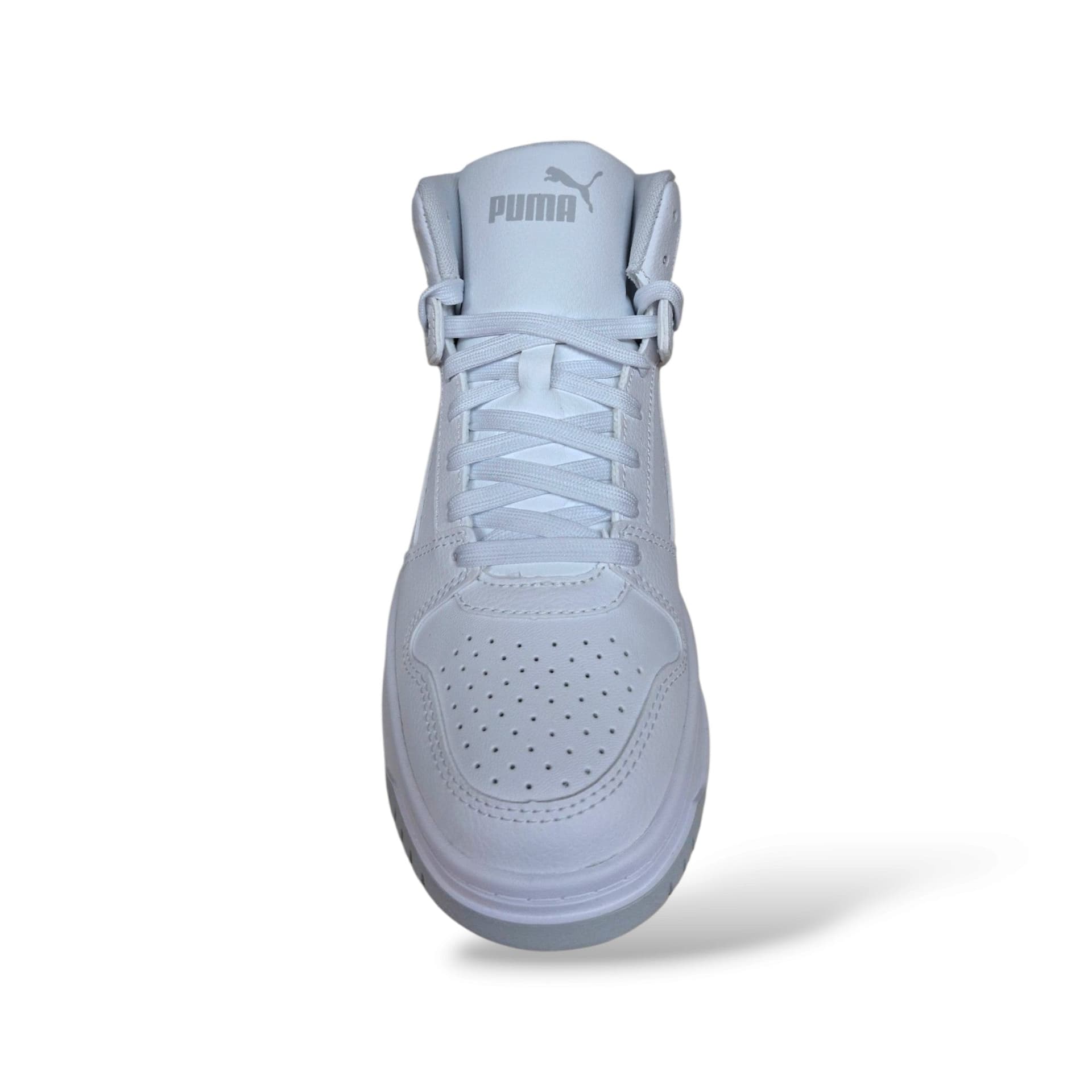 Sneakers alte Puma Rebound bambino bianche in pelle, lacci, taglie 36-39 - 4