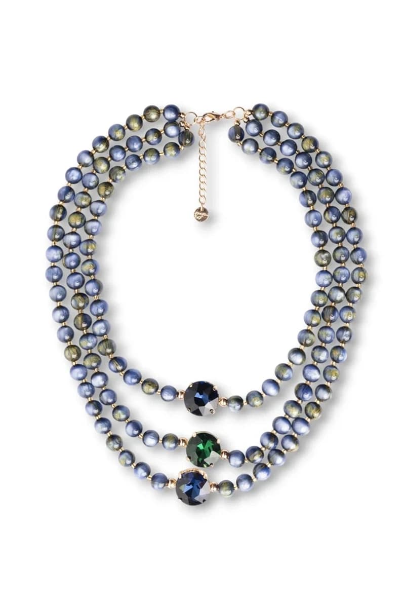 Collana a tre fili con sfere in acrilico e vetro blu | MYA ACCESSORIES - 2