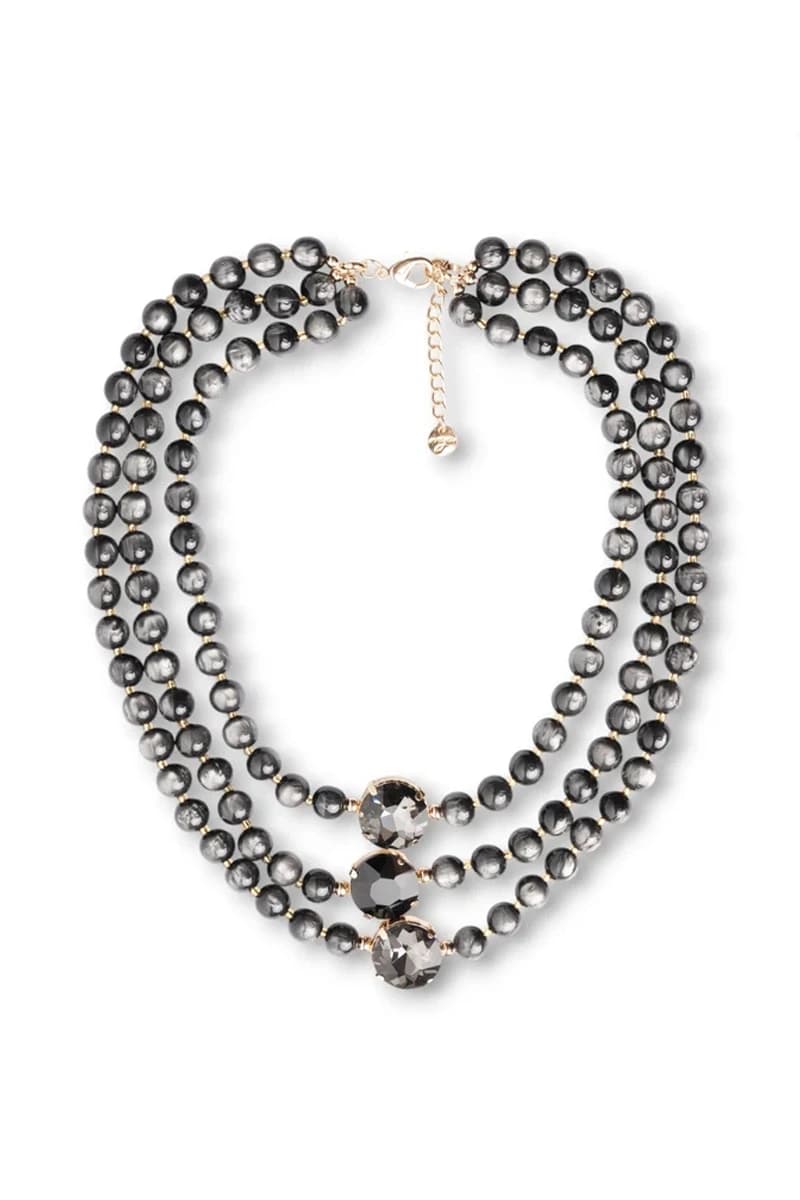 Collana a tre fili con sfere in acrilico e vetro nero | MYA ACCESSORIES - 2