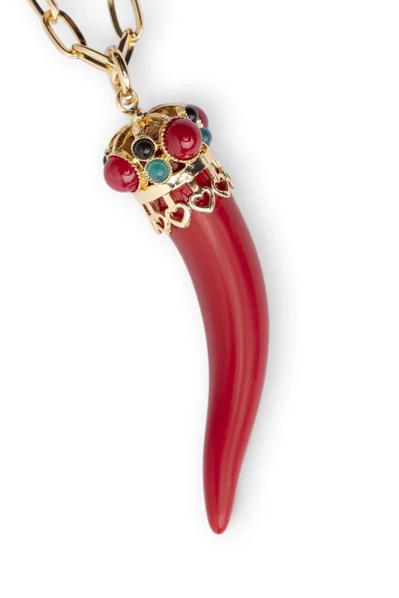 Collana in metallo con pendente a cornetto rosso | MYA ACCESSORIES - 3