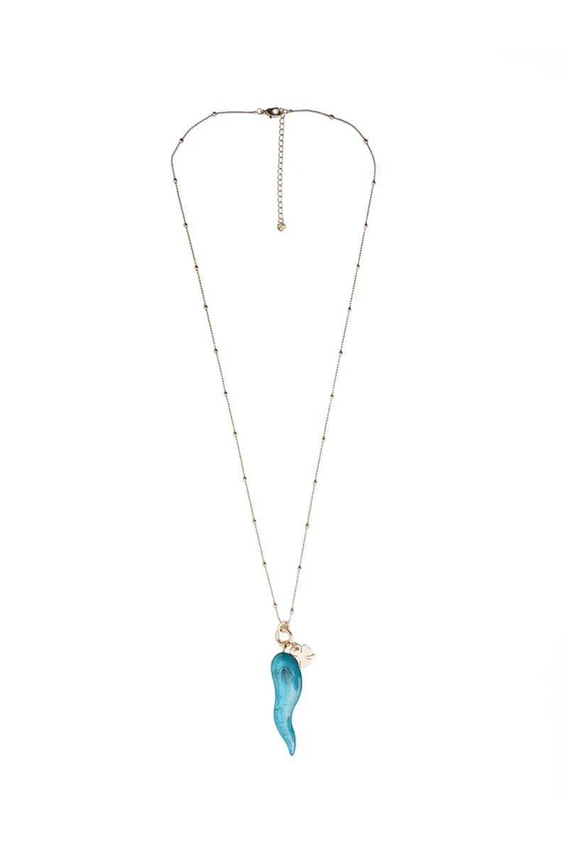 Collana a catena in metallo con pendente a corno turchese e blu | MYA ACCESSORIES - 2