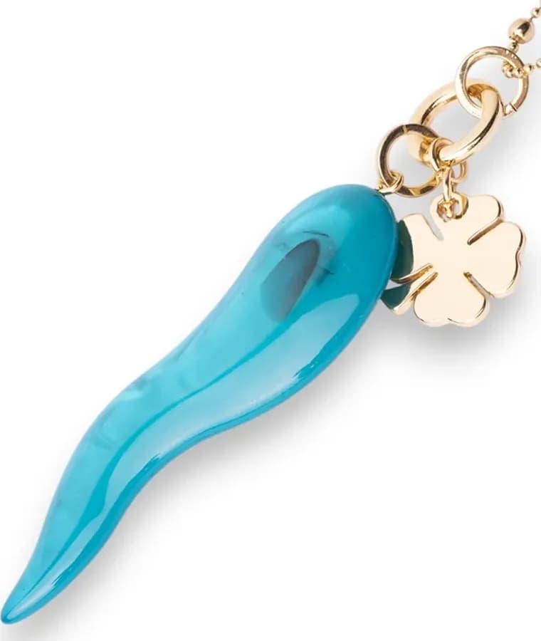 Collana a catena in metallo con pendente a corno turchese e blu | MYA ACCESSORIES - 3