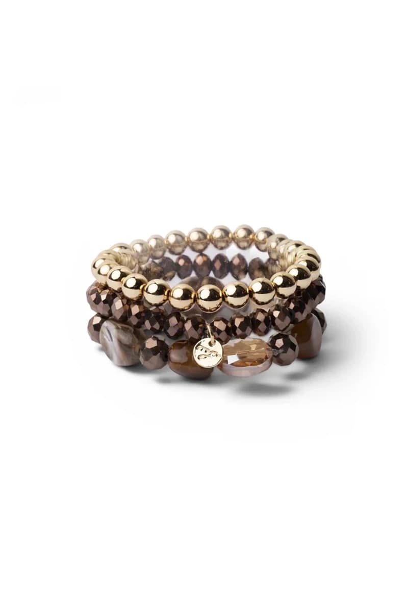 Bracciale elastico a tre fili con pietre in acrilico e vetro marrone | MYA ACCESSORIES - 2