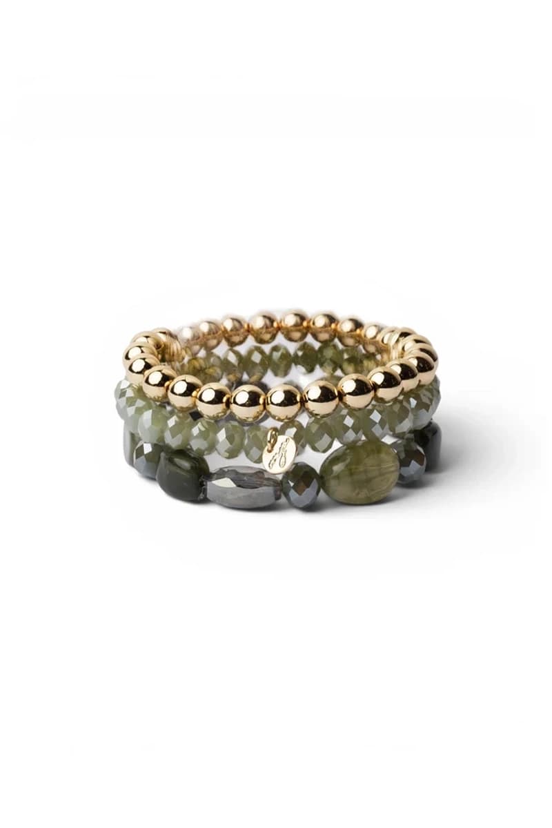Bracciale elastico a tre fili con pietre in acrilico e vetro verde | MYA ACCESSORIES - 2