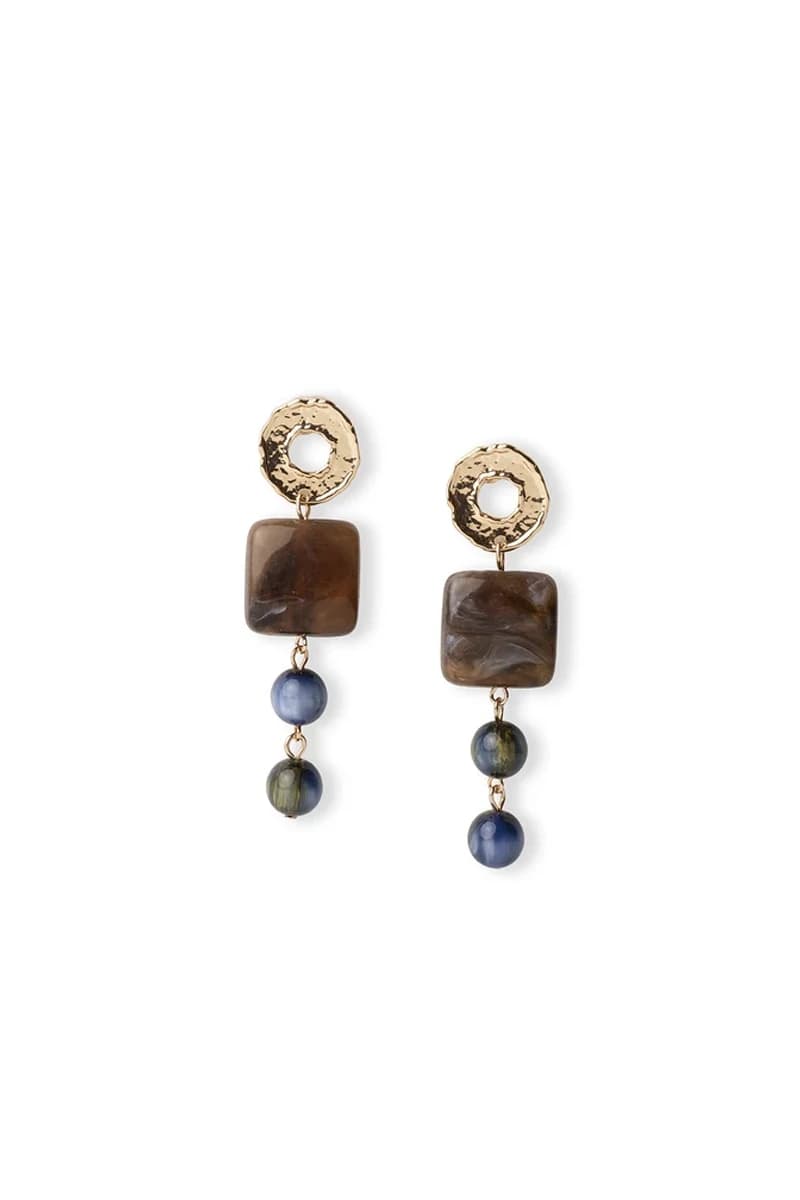 Orecchini pendenti in metallo con pietre in acrilico marrone e blu | MYA ACCESSORIES - 2