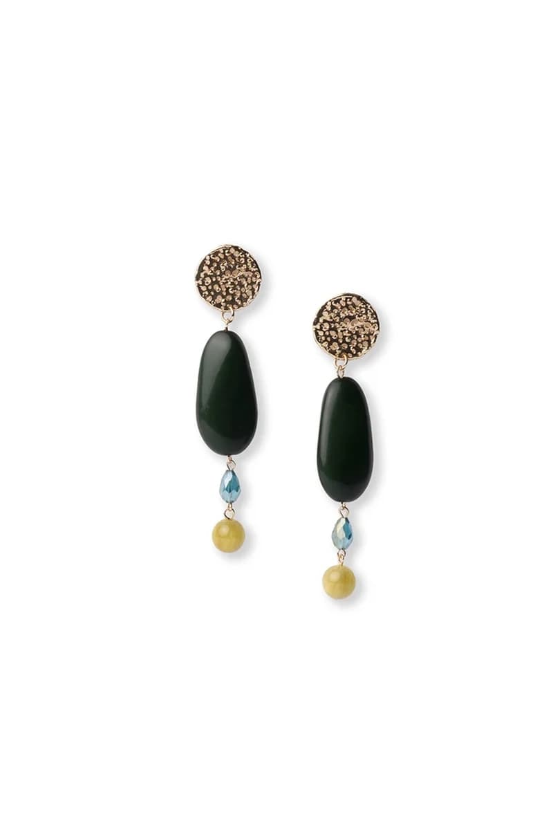 Orecchini pendenti in metallo con pietra ovale verde | MYA ACCESSORIES - 2