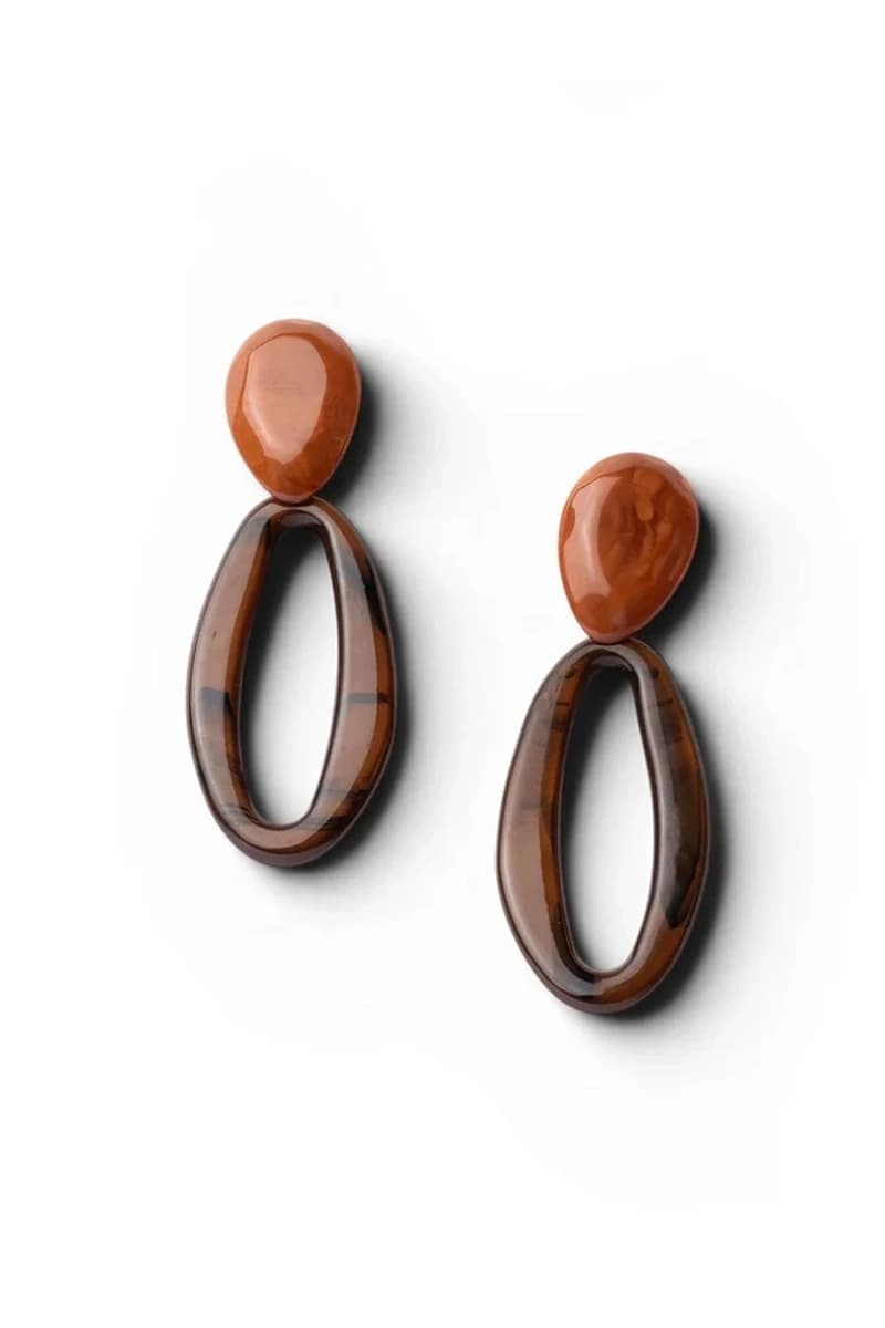 Orecchini pendenti in acrilico a doppio elemento ovale bordeaux | MYA ACCESSORIES - 2