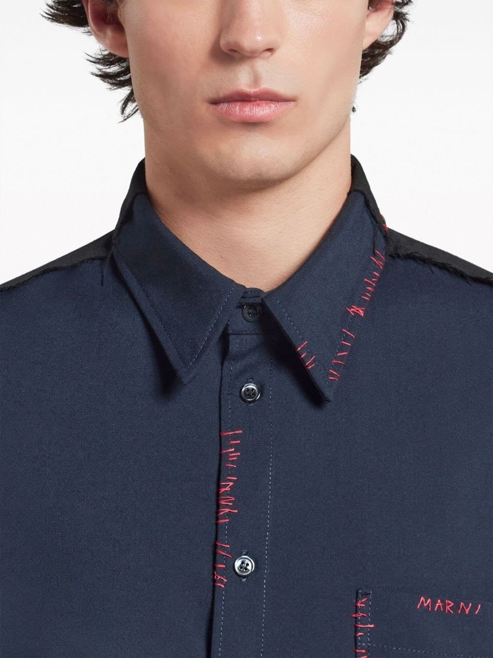 MARNI Marni Camicia in Maglieria Blu e Nero con Dettagli Ricamati - 2