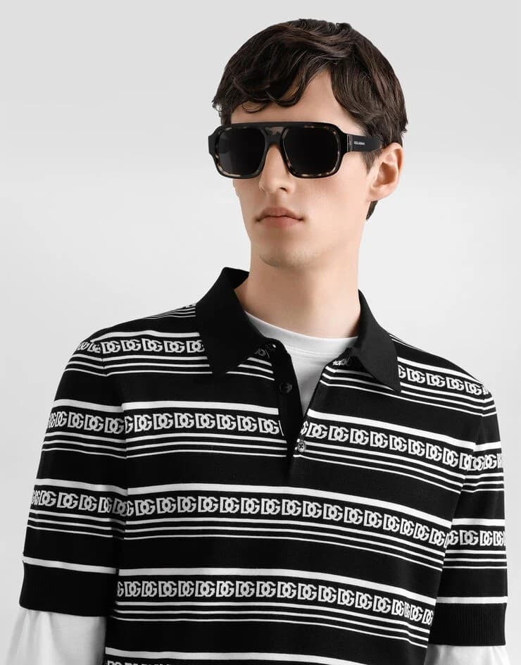 DOLCE &amp; GABBANA  Maglieria Polo Nero e Bianco con Logo - 2