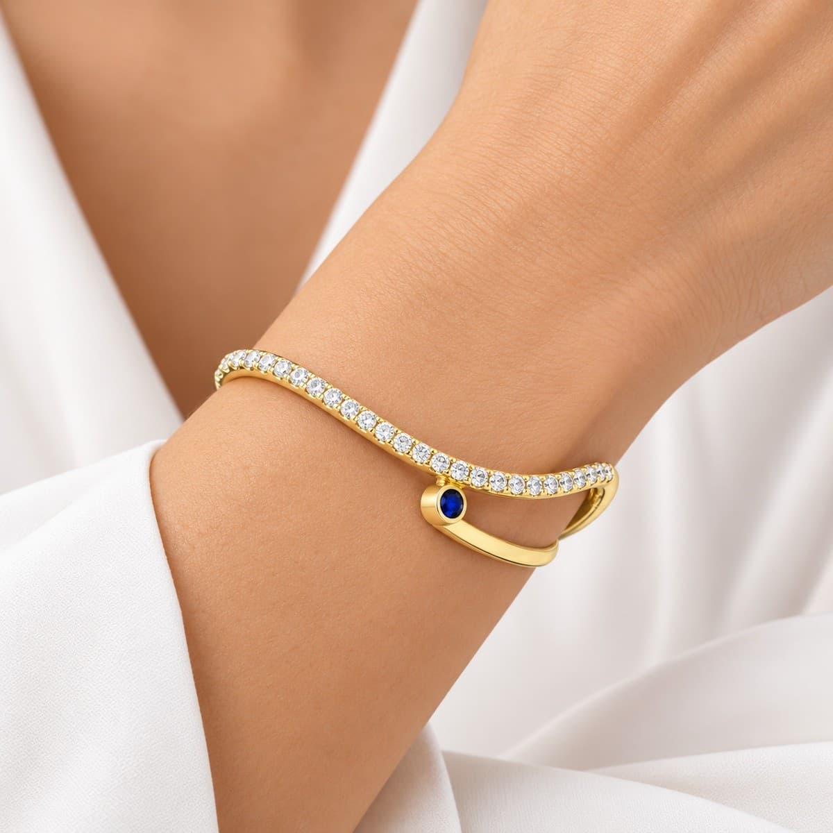 Laura P. - Bracciale zircone solitario zaffiro blu - 6