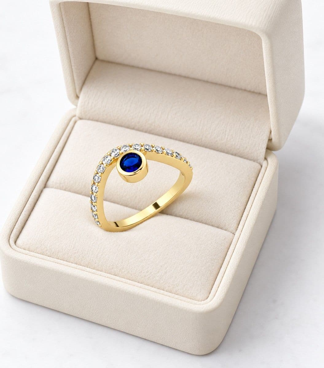 Laura P. - Anello zircone solitario zaffiro blu - 4