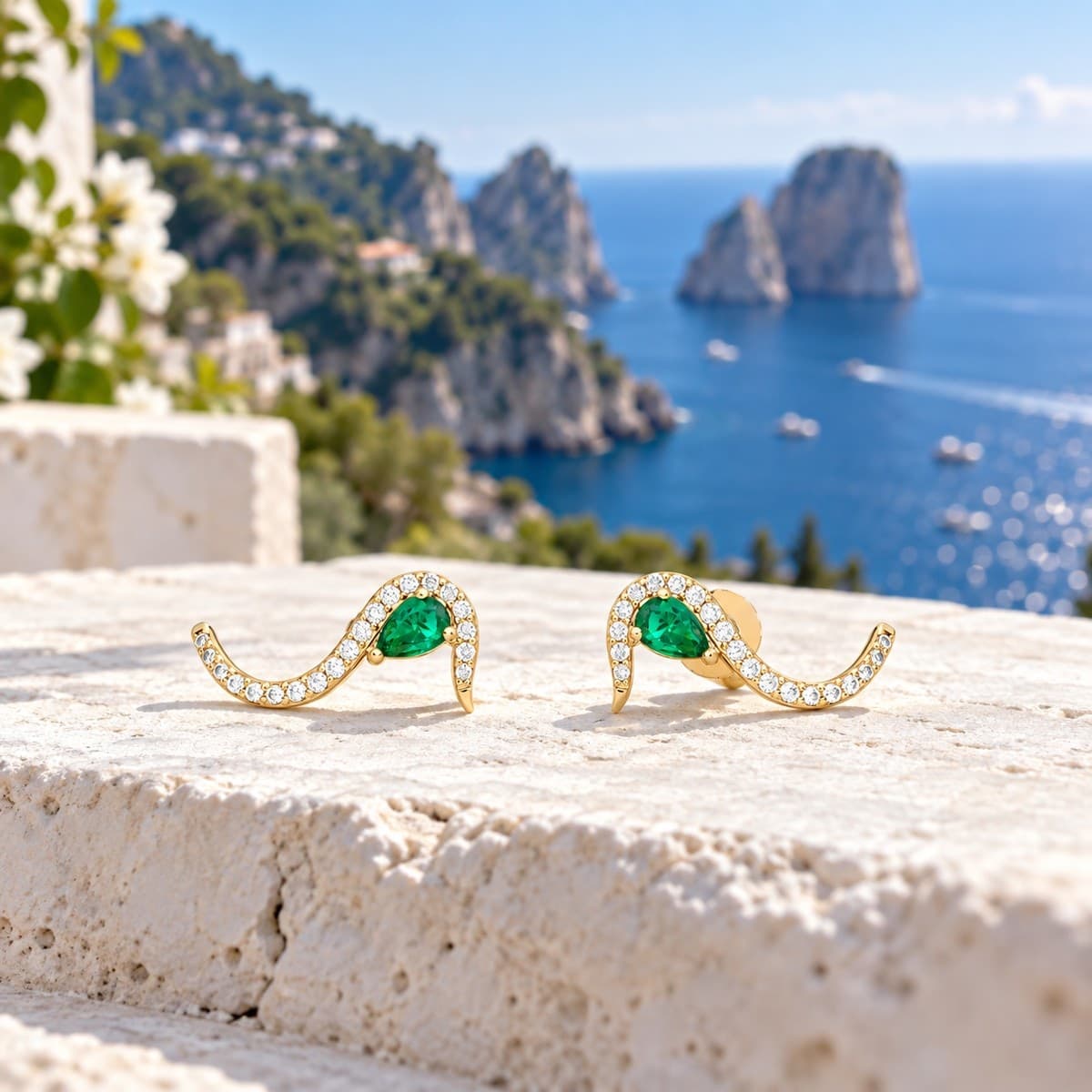 Laura P. - Orecchini zirconi bianchi pietra verde - 6