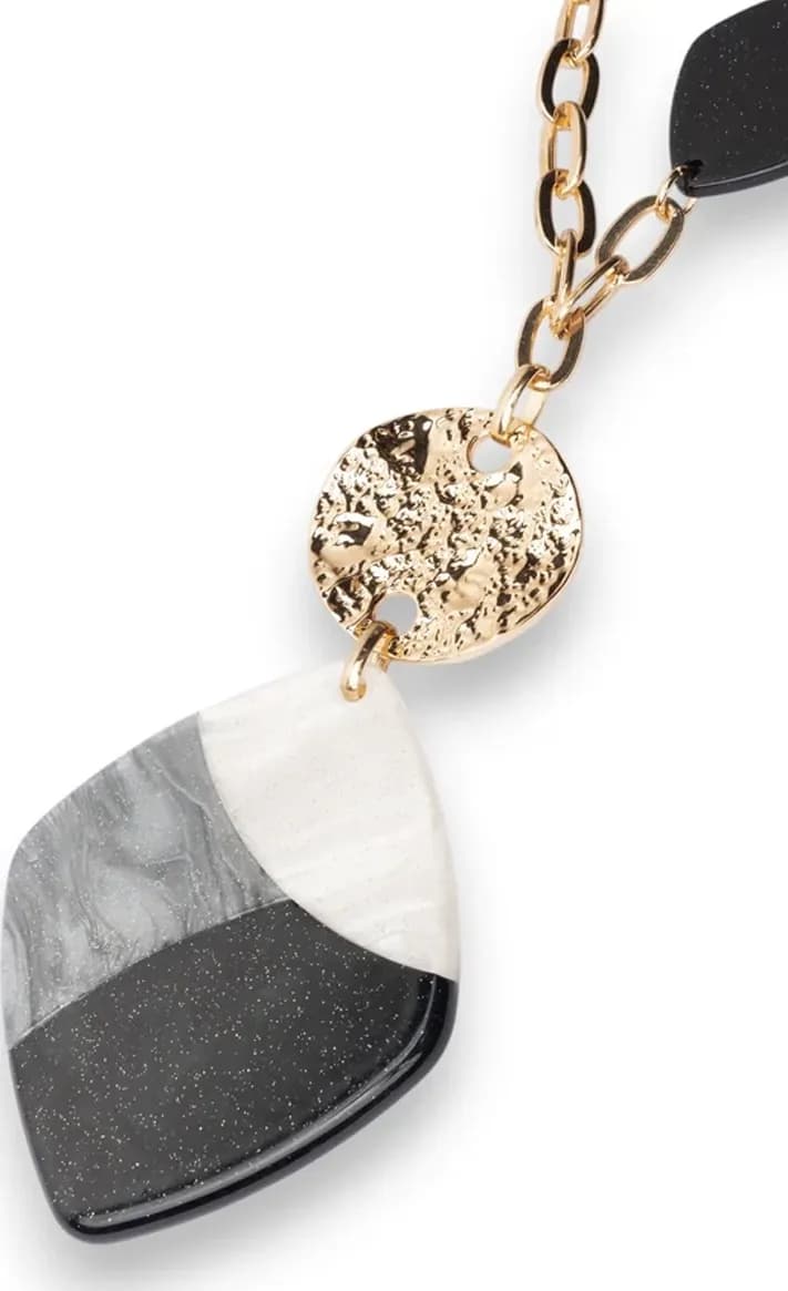 Collana lunga a catena in metallo con pendente a rombo in acrilico bianco e nero | MYA ACCESSORIES - 3