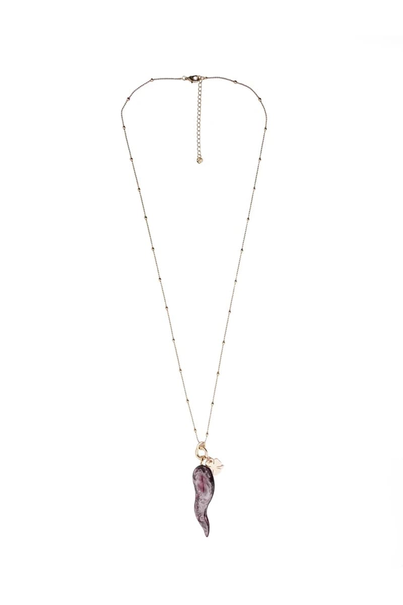 Collana a catena in metallo con pendente a corno rosso | MYA ACCESSORIES - 2