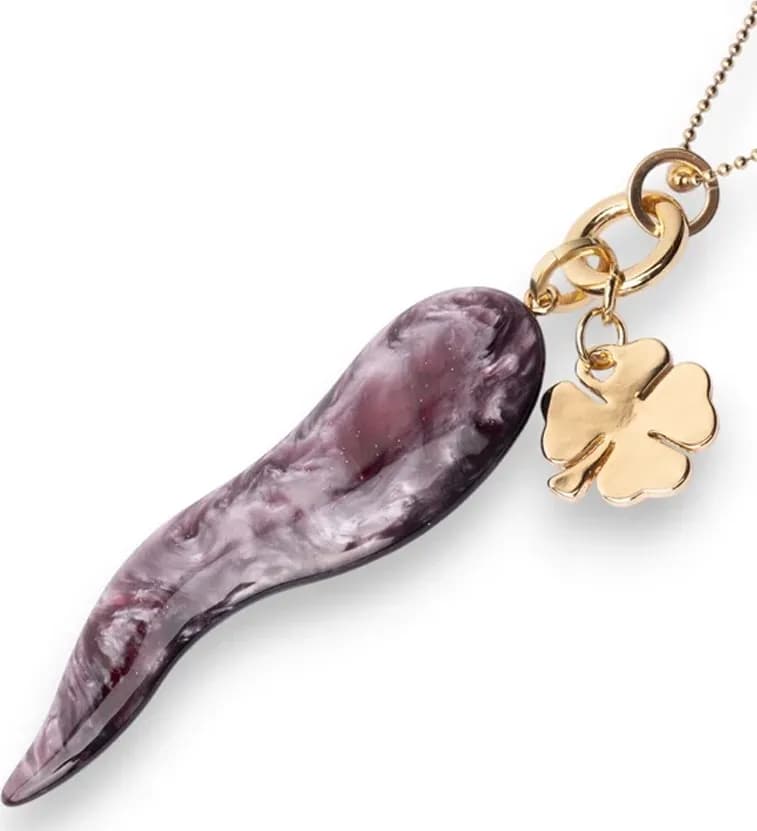 Collana a catena in metallo con pendente a corno rosso | MYA ACCESSORIES - 3