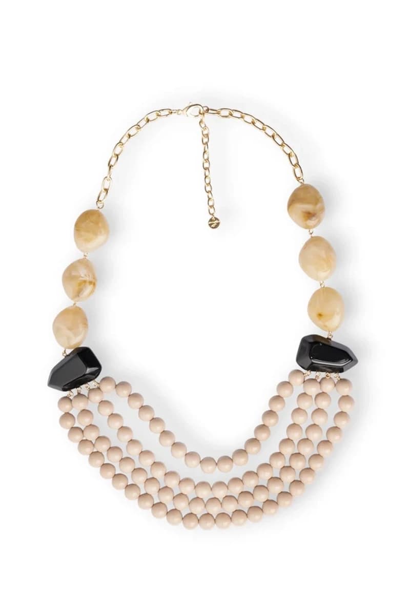 Collana multi filo con pietre in acrilico beige | MYA ACCESSORIES - 2