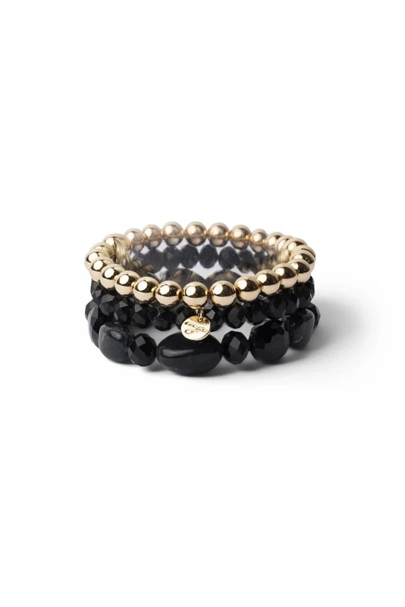 Bracciale elastico a tre fili con pietre in acrilico e vetro nero | MYA ACCESSORIES - 2