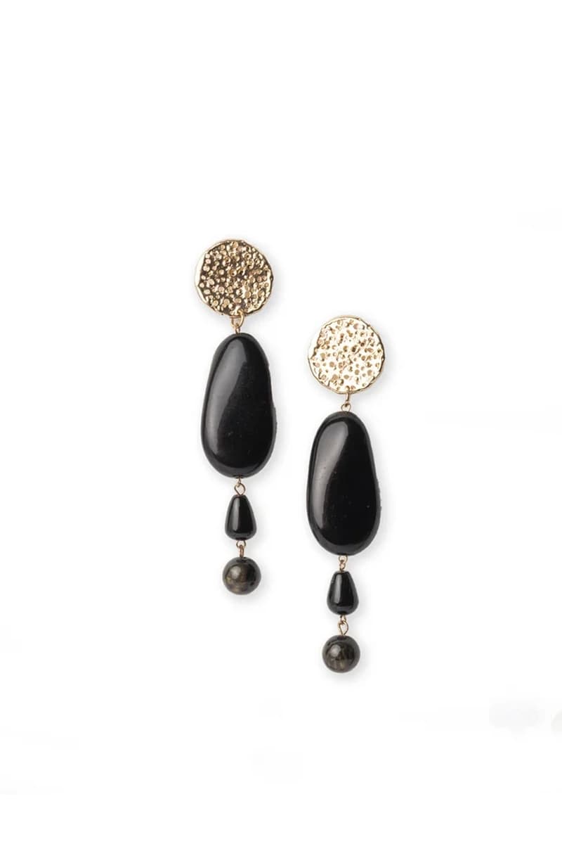 Orecchini pendenti in metallo con pietra ovale nera | MYA ACCESSORIES - 2