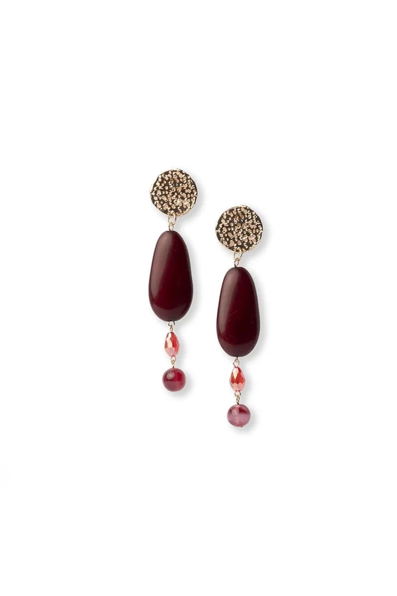 Orecchini pendenti in metallo con pietra ovale rossa | MYA ACCESSORIES - 2