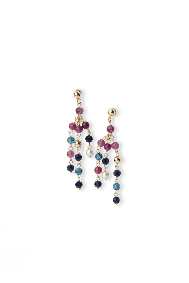 Orecchini pendenti a fili con pietre in vetro blu e rosso | MYA ACCESSORIES - 2