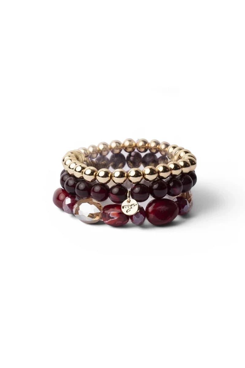 Bracciale elastico a tre fili con pietre in acrilico e vetro rosso | MYA ACCESSORIES - 2