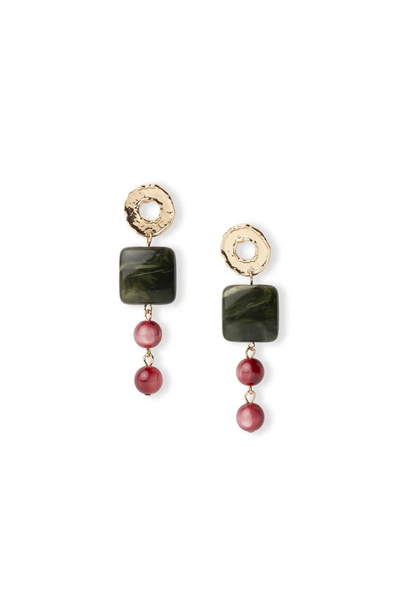 Orecchini pendenti in metallo con pietre in acrilico nere e rosse | MYA ACCESSORIES - 2