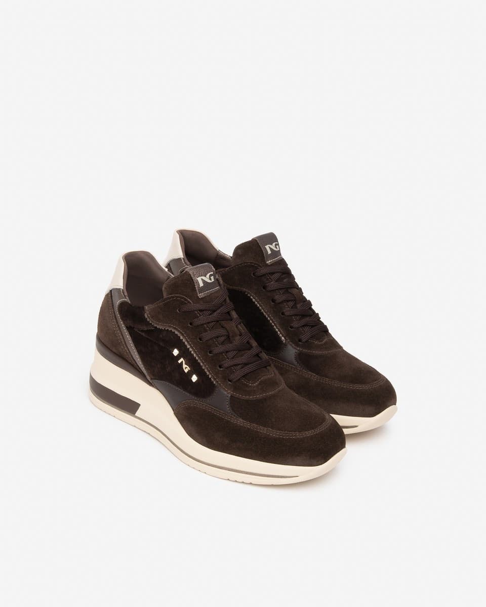 Nero Giardini sneakers da donna in pelle scamosciata materiale tecnico e pelle verniciata testa di moro I617391D300 - 2