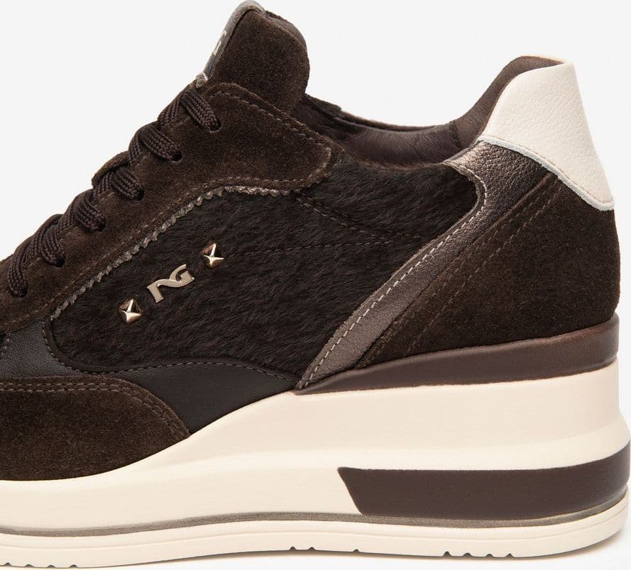 Nero Giardini sneakers da donna in pelle scamosciata materiale tecnico e pelle verniciata testa di moro I617391D300 - 3