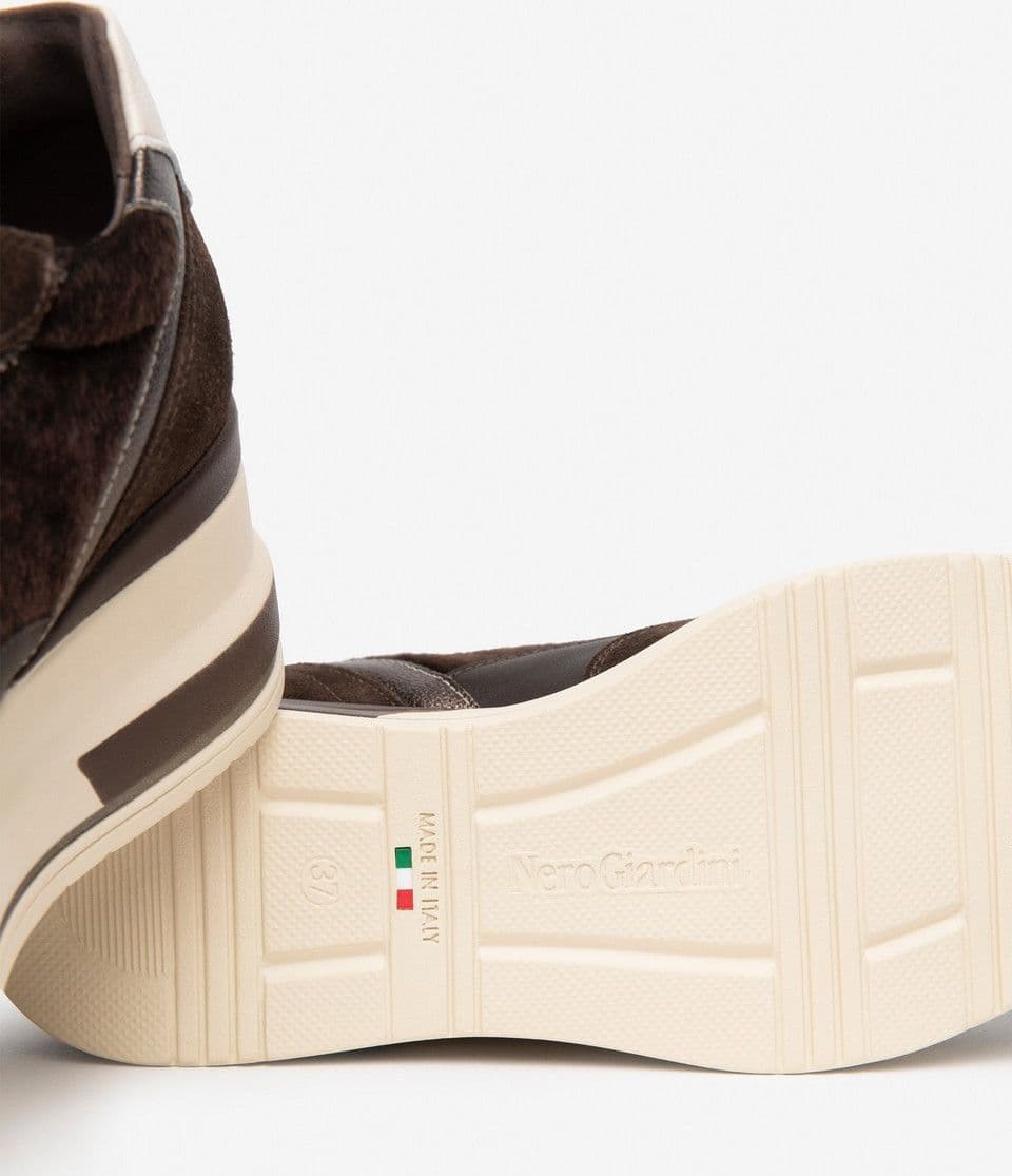 Nero Giardini sneakers da donna in pelle scamosciata materiale tecnico e pelle verniciata testa di moro I617391D300 - 4