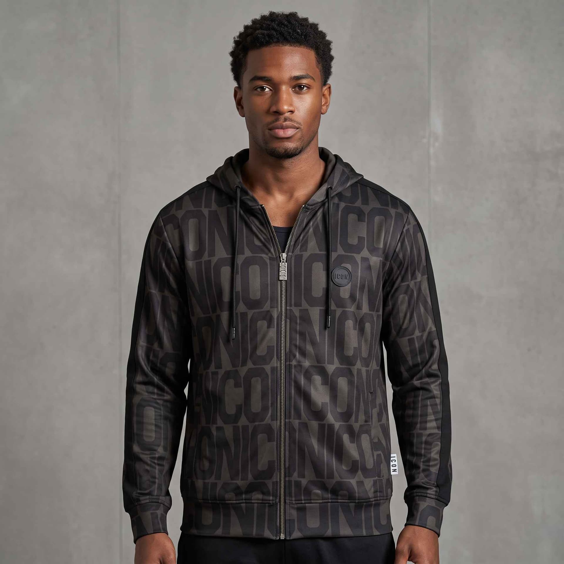 Felpa ICON IUF054 da uomo con zip cappuccio e logo ripetuto – Verde