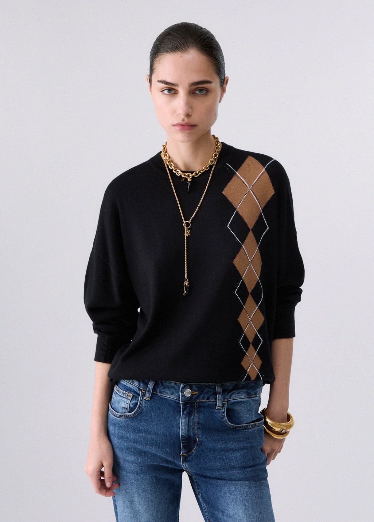 LIU JO  MAGLIA WF6231-MA16R – BALLANTYNE BLACK/BEI (L9207)