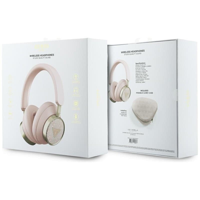 Cuffie on-ear wireless Bluetooth V5.4 ENC con logo triangolare Guess 4G (rosa) - 7