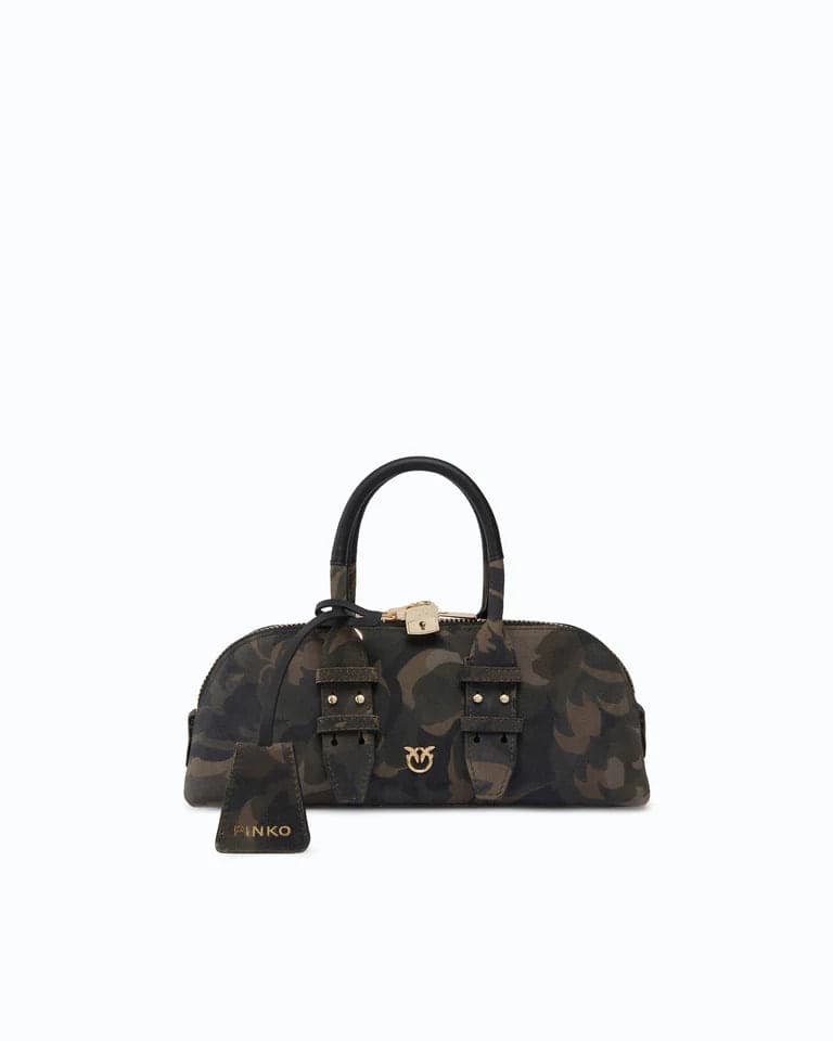 Pinko PINKO Borsa a mano e tracolla BOWLING BAG HORIZONTAL SUEDE P – MULT.MILITAR GREEN-GOLD (ST3Y)