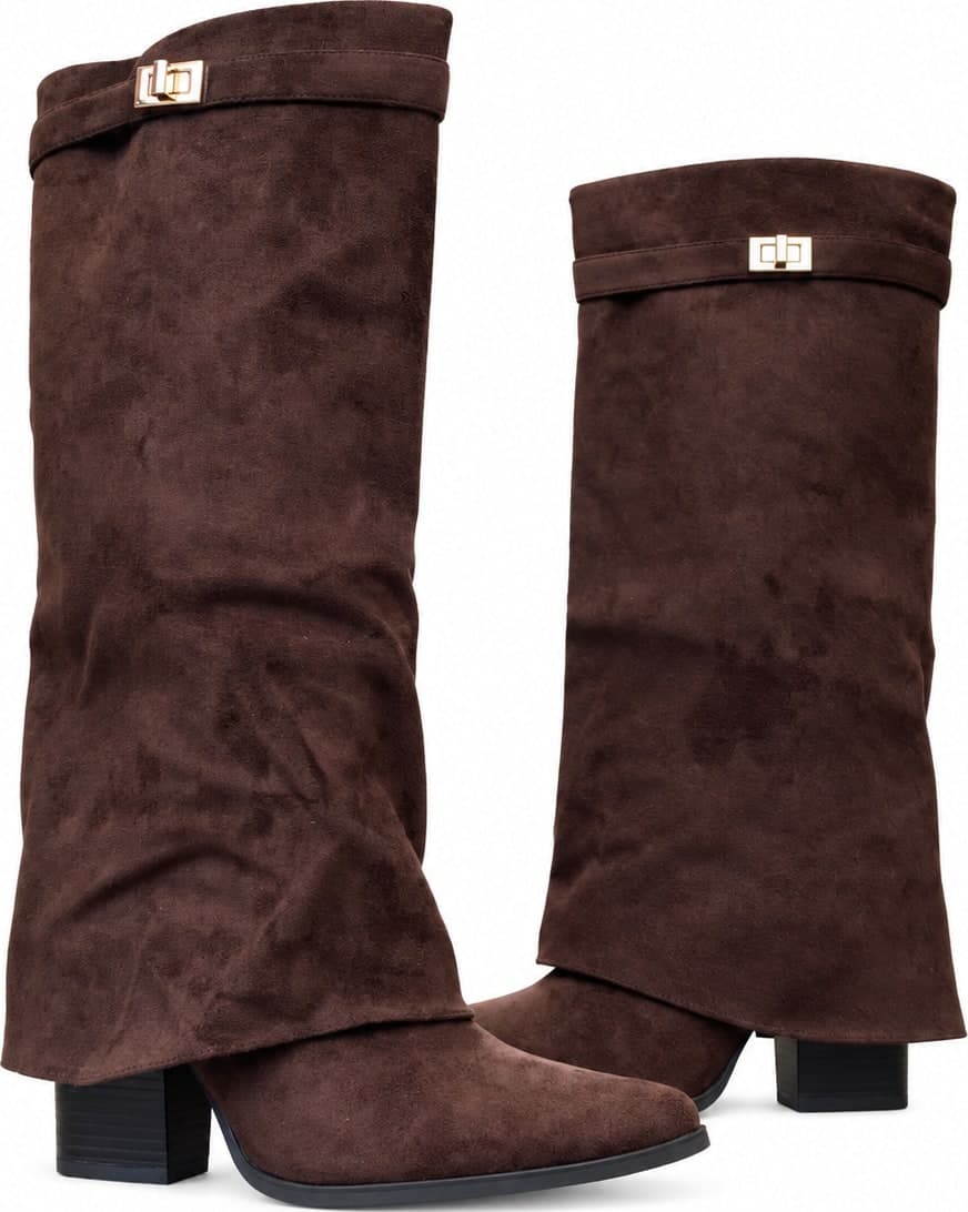 Stivale donna marrone con gambale a mantella e fibbia - 7