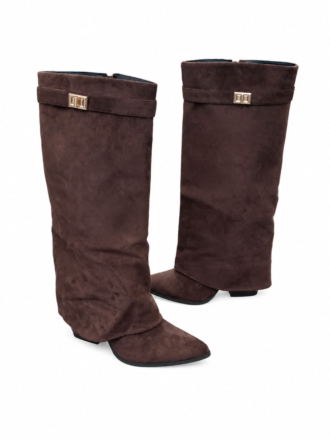 Stivale donna marrone con gambale a mantella e fibbia - 8