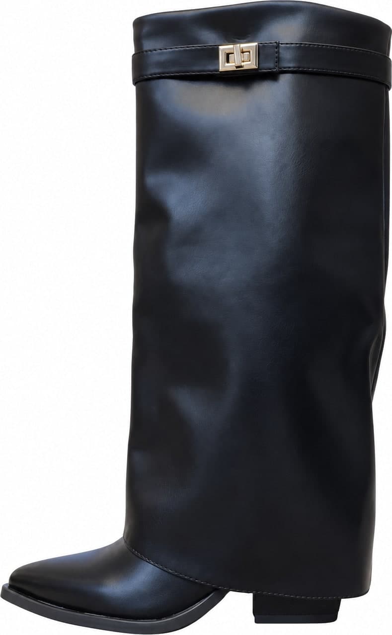 Stivali donna neri con gambale ampio e fibbia dorata - 4