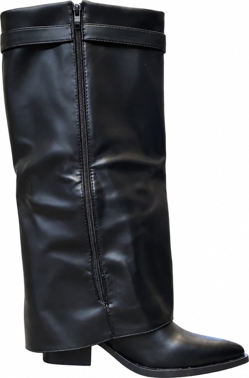 Stivali donna neri con gambale ampio e fibbia dorata - 5
