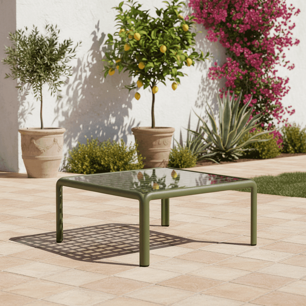 Tavolino in fiberglass 70 cm "Nardi komodo Vetro" da caffe basso per giardino e veranda da esterno - 4