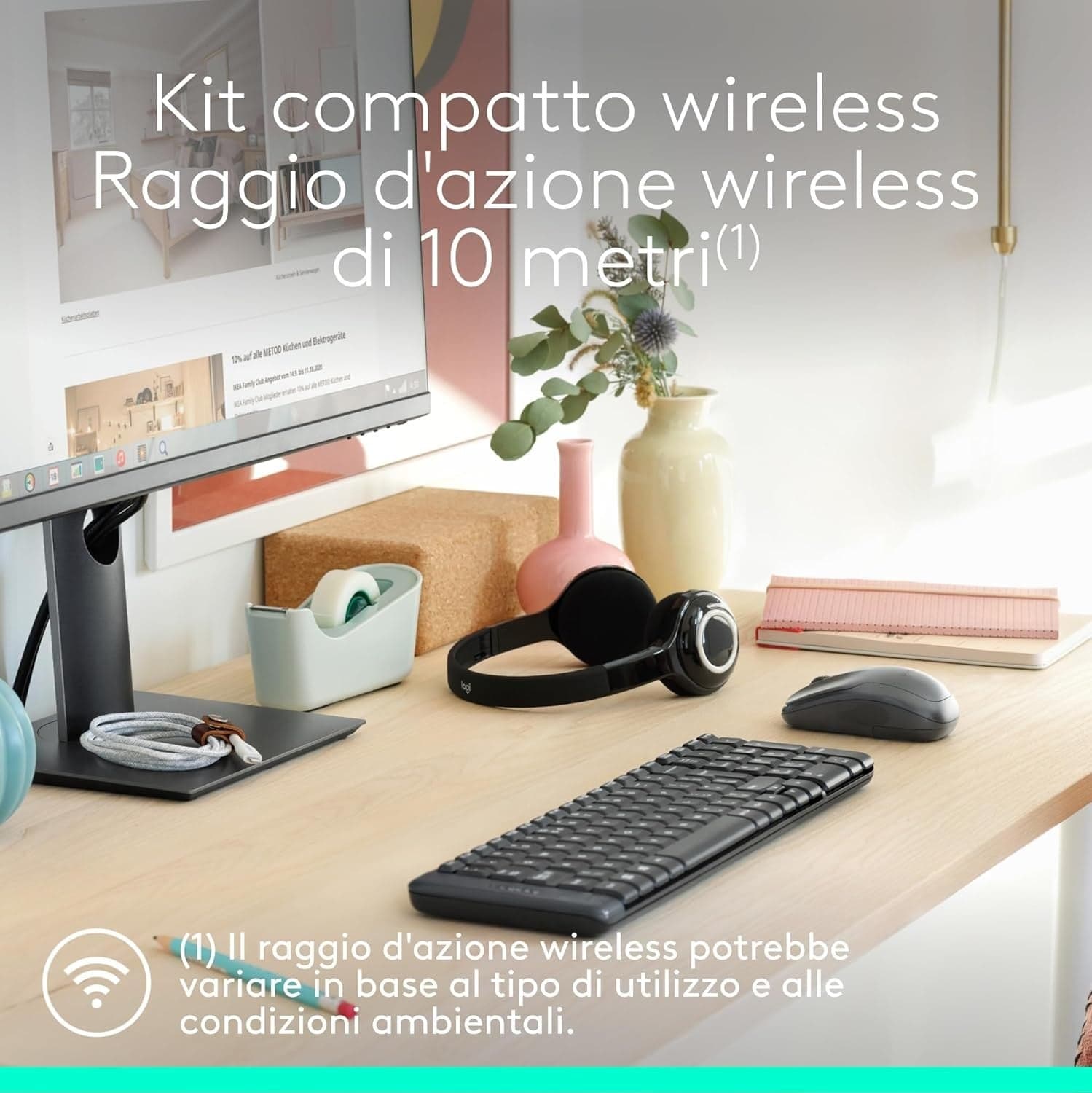 Logitech MK220 Kit Tastiera e Mouse Wireless 2.4GHz QWERTY ITA USB Compatto Nero - 8