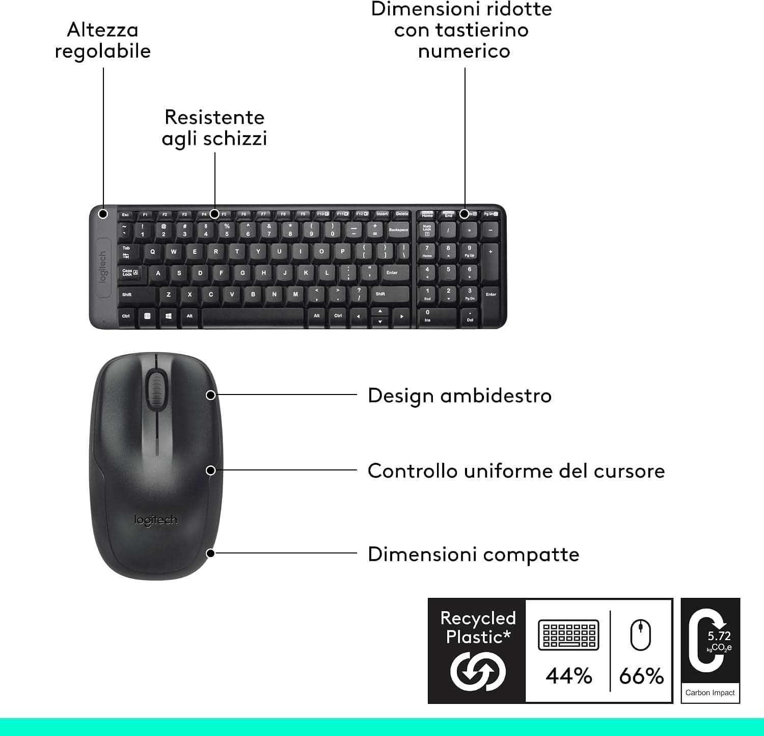 Logitech MK220 Kit Tastiera e Mouse Wireless 2.4GHz QWERTY ITA USB Compatto Nero - 9