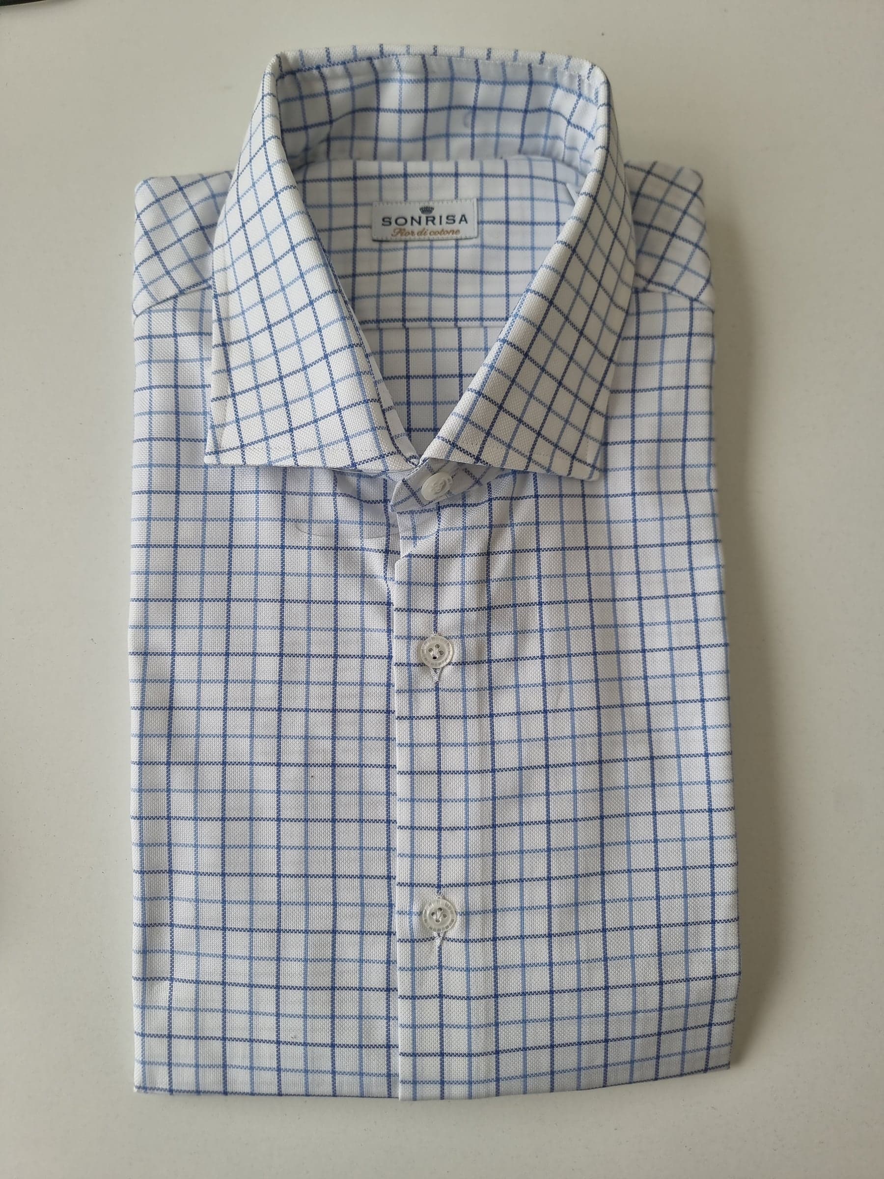 Camicia uomo Sonrisa in cotone bianca a quadri blu e celesti - 2