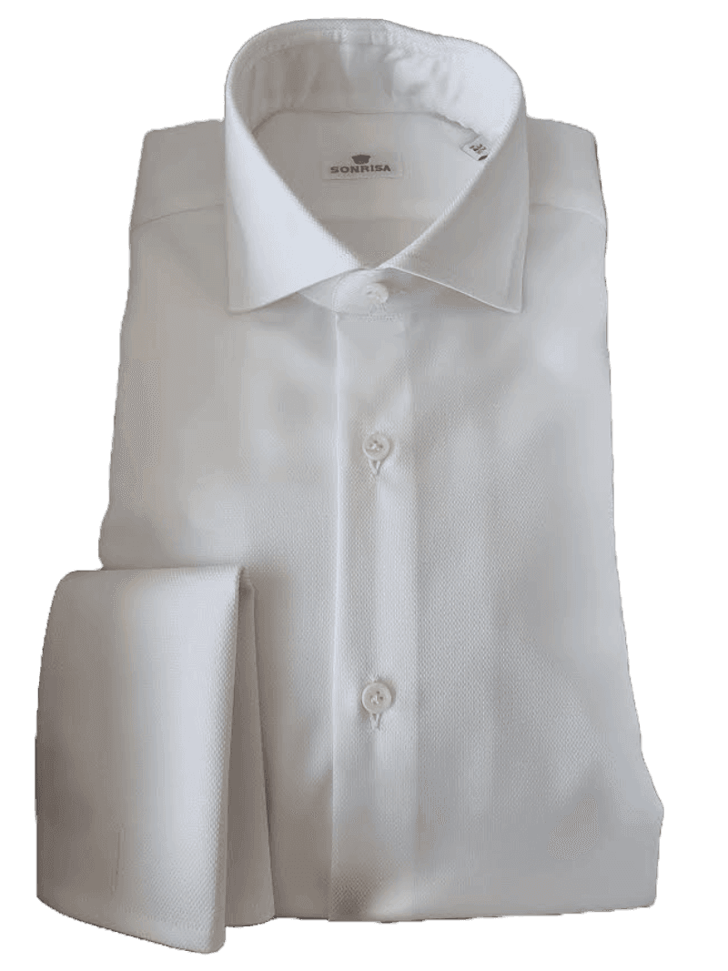 Camicia uomo Sonrisa bianca operata in cotone con polsini per gemelli - 2