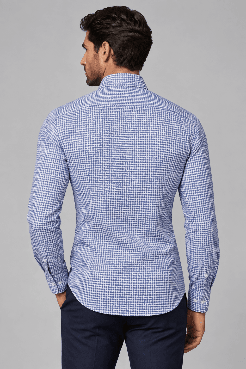 Camicia uomo Sonrisa pied de poule bianca e blu in cotone - 2